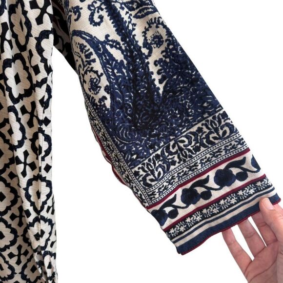 Sana Safinaz Embroidered Cream, Blue and Fuchsia Long Sleeve Kurta Tunic Top XL - Picture 4 of 5